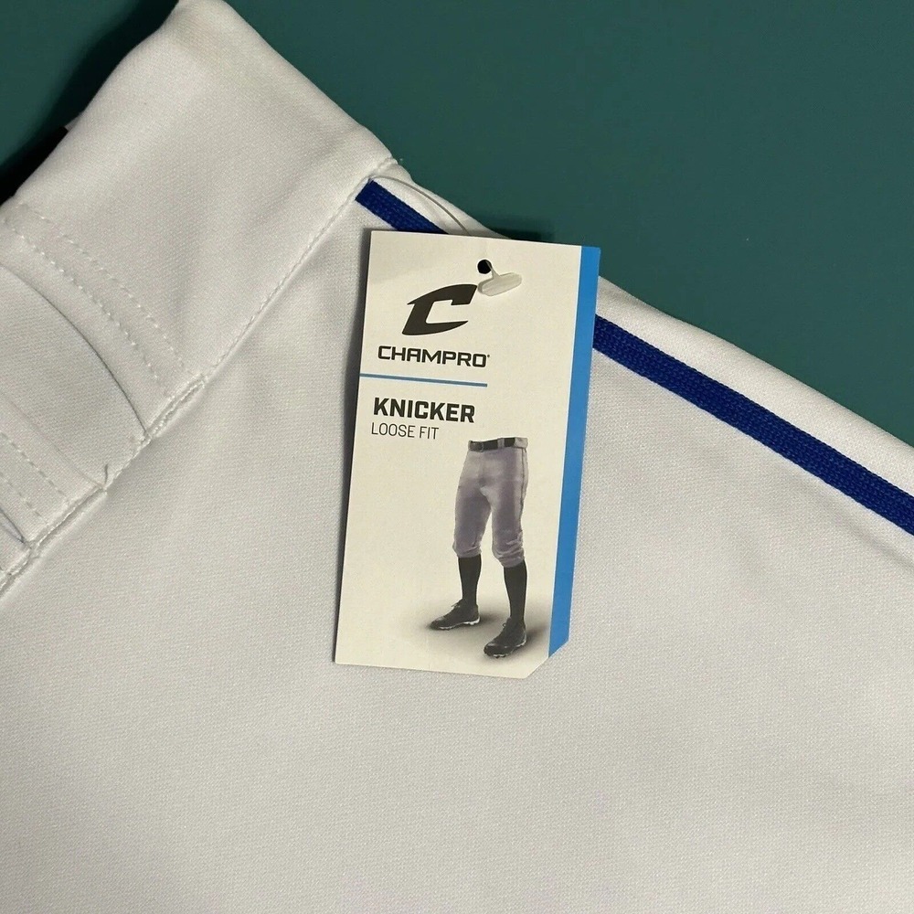 Champro Adult Triple Crown Knicker Baseball Pant White Blue Stripe Medium New - Picture 8 of 15